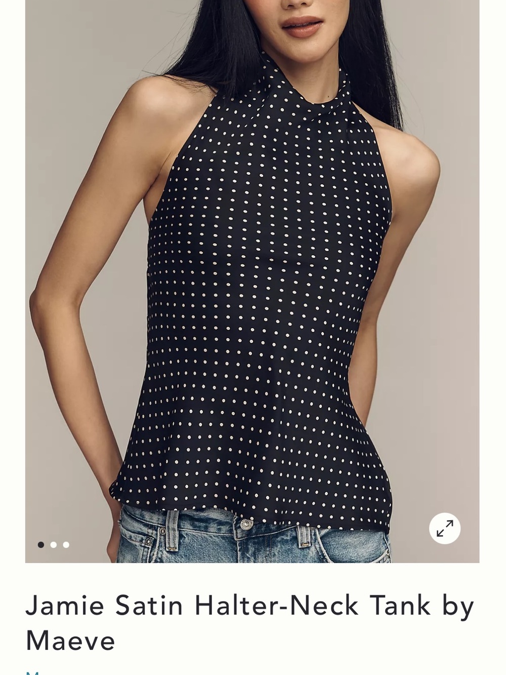Maeve Black Polka Dot Satin Halter Tank